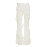 KYLETHOMASW  -  Women Pants Ruffles Patchwork Meash Bandage Slim Irregular Sexy Flare Long Trouser Streetwear Ladies Casual Jogger