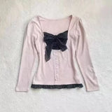 KYLETHOMASW  -  Y2K Pink Off Shoulder Long Sleeve Tops Women Letter Print Cute Sexy Shirt Solid Casual Aesthetic Joker Match Retro Clothing