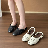 KYLETHOMASW  -  Hollow Women's Sandals Heels Slippers Beach Mules Shoes 2025 Summer Trend Chunky Leather Shoes Casual Flip Flops Mujer Slides