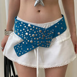 KYLETHOMASW  -  Hot Girl Y2K Irregular Rivet Wide Belt Versatile Niche Punk Gothic Waist Cincher Women Dress Jeans Daily Accessory Waist Belt