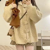 KYLETHOMASW  -  Kawaii Hooded Knitted Cardigan Women Cute Pink Sweater Outerwears Fashion Korean Knitwears Winter Long Sleeve Jumpers New