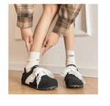 KYLETHOMASW  -  Women's Ballet Style Sneakers Lace Bow Flat Casual Shoes, Breathable Black Sneakers for Spring Summer, Versatile Trendy Shoes