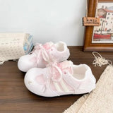 KYLETHOMASW  -  Ladies Sweet Casual Sneakers Sheer Polka Dot Bow Decor Lace‑up Round Toe Mesh Upper Soft Sole Lightweight All‑match Footwear