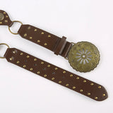 KYLETHOMASW  -  Retro metal disc sunflower hollow out chicken eye belt PU leather niche personality waist belt