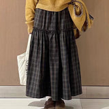 KYLETHOMASW  -  Vintage Skirts Women Plaid Ruffles Patchwork Stretch High Waist Loose Vintage Fashion Sweet Elegant Long Skirt Casual