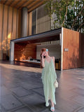 KYLETHOMASW  -  Sexy Backless Strapless Long Dress Women's Summer Vacation Green Loose A-Line Skirt Polyester V-Neck Sleeveless Casual Gown