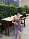 KYLETHOMASW  -  Korean Sweet Fairycore Long Dresses for Women Elegant Spaghetti Strap Ruffles Princess Party Dress Summer Slim Waist Vestidos