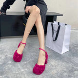 KYLETHOMASW  -  New Brand Women Sandal Fashion Furry Ladies Elegant Square Low Heel Dress Pumps Shoes Outdoor Slingback Shoes