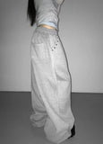 KYLETHOMASW  -  Y2K Rivet Sweatpants Women Streetwear Fleece Black Baggy  Hip Hop Wide Leg Pants Fashion Casual Trousers