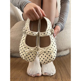 KYLETHOMASW  -  Korean Polka Dot Mary Jane Shoes Women's Fashionable Versatile Sweet  Knot One Strap Little Leather Shoes Spring