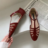 KYLETHOMASW  -  T-strap Rome Flat Sandals Women Hollow Out Vintage Summer Mary Janes Shoes Ladies Pu Leather Holiday Elegant Gladiator Sandals