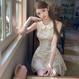 KYLETHOMASW  -  Sweet Floral Mini Dress Women Summer Sleeveless Peter Pan Collar Casual Dresses Kawaii Bow Lace Patchwork Fashion A Line Dress