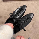 KYLETHOMASW  -  Black British Style Leather Shoes Women Retro Lace Up Mid Heel Pumps Comfortable Elegant Commuter Office Shoes Zapatos De Mujer