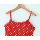 KYLETHOMASW  -  Holiday Summer Dresses Women Ruffle O Neck Sleeveless A-line Midi Polka Dot Red Dress Spaghetti Straps Robe
