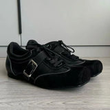KYLETHOMASW  -  Retro Square Toe Ballet Sneaker Women Fashion Leather Patchwork Sports Shoes Casual Lace Up Belt Buckle Design Mary Jane Shoes