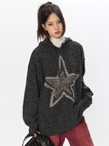 Kylethomasw Vintage Star Graphic Knitted Hoodie Loose Casual Long Sleeve Sweater Pullover for Women Autumn Harajuku Streetwear Tops