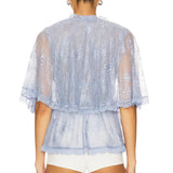 KYLETHOMASW  -  Women Lace Capelet with Bow Tie & Scalloped Trim Sheer Romantic Overlay Shirt Tops Shrug Cape Batwing Sleeve Cover Ups