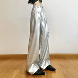 Kylethomasw  Silver Retro Matte Trendy Personalized All-match Casual High Street Cool Confident Casual Women's Autumn Wide Leg Pants