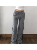 Kylethomasw  Woman Cotton Pants Loose Trousers Elastic Waist Sweatpants Straight Leg Cargo Simple Pants Casual Streetwear All-match Ins