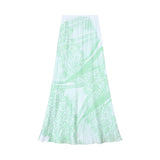 KYLETHOMASW  -  American Floral Print Casual Green A-line Skirt Women 2025 Summer New High Waist Fashion All Match Patchwork Mid-length Skirt