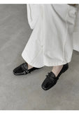 KYLETHOMASW  -  Elegant Burgundy Square Toe Loafers Women Fashion Metal Buckle Stitching Designer Shoes Comfortable Commuting Flat Office Shoes