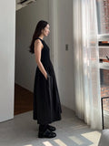 KYLETHOMASW  -  Casual Long Dress Women 2025 Korean Summer Design Round Neck Pleated Texture Slim Fit Sleeveless Vest Vestidos