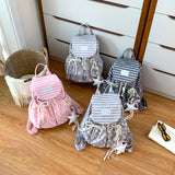 KYLETHOMASW  -  Women Star Stripe Print Drawstring Backpack Soft Fabric Flap Cover Nylon Travel Daypack Cute Student School Shoulder Bag