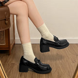 KYLETHOMASW  -  New Spring College Style Platform Women Loafers Shoes Fashion Shallow Slip On Shoes Elegant Thick Heel Leather Shoes