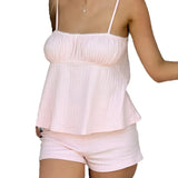 KYLETHOMASW  -  Premium pure cotton jacquard suspender shorts pajamas set women's spring and summer new European and American loungewear ca