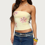 KYLETHOMASW  -  Summer Women's Sequin Floral Tube Tops Strapless Crop Tops Basic Backless Sleeveless Bandeau Cute Tops