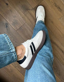 KYLETHOMASW  -  Women Genuine Leather Sneakers Round Toe Flats Mixed Colors Sewing Ladies Fashion Lace-up Shoes Spring Autumn Grey White new
