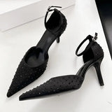 Kylethomasw Luxury Rhinestone Women Pumps Sexy Pointed Toe Thin High Heels Elegant Ankle Strap Buckle Heeled Sandals Banquet Dress Shoes