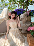 KYLETHOMASW  -  French Holiday Beach Backless Long Dress Women Summer Slash Neck Sleeveless Long Dress Elegant Evening Party Birthday Dresses