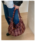KYLETHOMASW  -  Preppy Plaid Pleated Bow Women's Handbags Y2k Aesthetic Fashion All Match Shoulder Bag Trendy Casual Crossbody Bags Streetwear