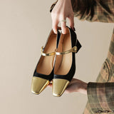 Kylethomasw Spring/Autumn Women Pumps Split Leather Shoes for Women Square Toe Chunky Heel High Heels Elegent Mixed Colors Mary Janes Shoes