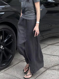 KYLETHOMASW  -  Grey High Waist Midi Skirt Women Summer Casual Loose Split Front A-Line Skirt Fashion Streetwear Faldas Elegant Long Jupe 237A