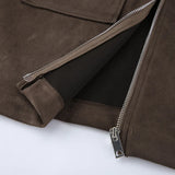KYLETHOMASW  -  Fashion Lapel Collar Zipper Jacket Women's Casual Solid Suede Full Sleeve Coat 2025 Lady Autumn Chic High Street Outwear