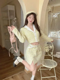 KYLTHOMASW  -  Sweet Hot Girl Suit Women's Autumn Long-sleeved Tweed Short Coat High Waist A-line Skirt Two-piece Set Fashion Female Clothes