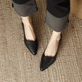 KYLETHOMASW  -  New Retro Leather Heels Shoes Pointed Toe Slip-on Loafers Mid Heeled Shoes Women Spring Casual Pumps