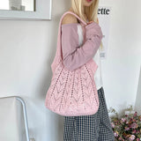 KYLETHOMASW  -  Women's Knitted Hollow Tote Bag Fresh Casual Aesthetic Daily Travel Shoulder Hobo Bag New Soft Fashion Simple Handbags