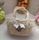KYLETHOMASW  -  Sweet Cute Lolita Woven Handbag Women Lace Trim Embroidered Flower Exquisite Small Bag Ladies  Elegant Casual Style Gentle Purse