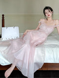 Kylethomasw Summer Women Sweet Pink Fairy Chiffon Midi Dress Korean Elegant One-piece A-Line Vestidos Female Clothing Mujers