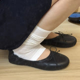 KYLETHOMASW  -  Women's Soft Leather Bow Ballet Flats Ruched Opening Round Toe Slip-on Flat Shoes Comfy Ladies Office Daily Walking Footwear