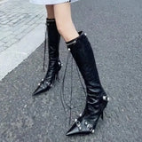 KYLETHOMASW  -  Women Sexy Chelsea Boots Pointed Toe High Heels Shoes Designer Winter New Stilettos Knee High Boots Pumps Motorcycle Botas