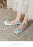 KYLETHOMASW  -  Deliate Bowtie Silk Ballerinas Woman Traf Pig Square Toe Flats Shallow Slip On Moccasins Femme Brides Wedding Shoes Pink Ballets