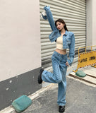 KYLETHOMASW  -  Spring Autumn Vintage Denim Short Jacket Women Long Sleeve Single Breasted Jeans Coat Female Bomber Streetwear Jackets Outerwear