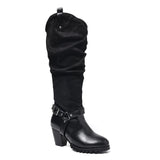 KYLETHOMASW  -  Women's Autumn and Winter knee high boots with loose design patent leather toe buckle strap for daily wear