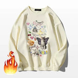 Kylethomasw Kawaii Cat Print Hoodie Women Cutecore Long Sleeve Sweatshirt American Retro E-girl Kitten Angel Graphic Alt Clothes Y2k