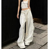 Kylethomasw American Retro Pleated Draping Casual White Pants Women Autumn New Streetwear Loose All-match Wide Leg Pants with Belt
