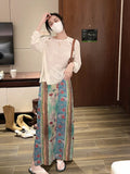 KYLETHOMASW  -  Y2k Streetwear New Chinese Glass Oil Painting Long Skirt Slit Vintage Temperament Skirts for Woman Korean Fashion Faldas